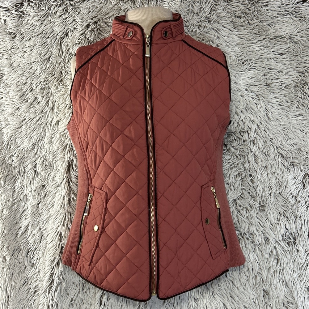 Quilted Sleeveless Puffer Vest Zip Up Mauve Active USA Boutique Size Small NWT